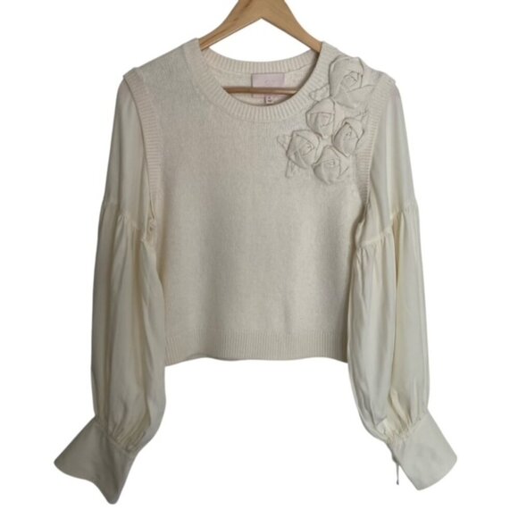 Cinq A Sept Tamara Floral Applique Sweater Medium - Picture 1 of 5
